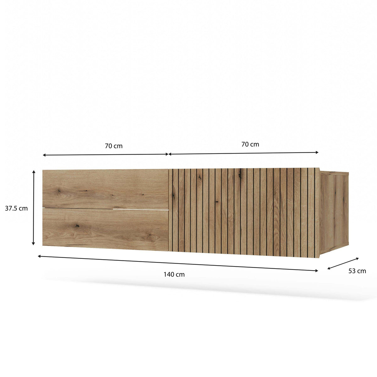 Mosdó alatti szekrény TIGO 1D2S Evoke tölgy 140 cm 2 fiókos bordázott front fali