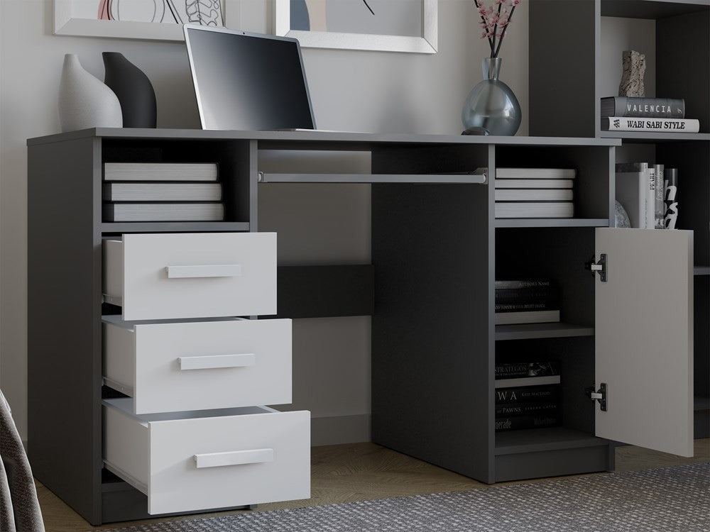 Íróasztal DELTA antracit/fehér 120 cm 3 fiókos polc