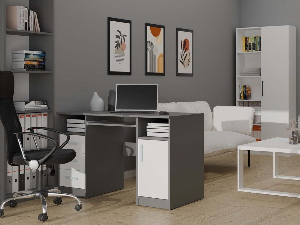 Íróasztal DELTA antracit/fehér 120 cm 3 fiókos polc