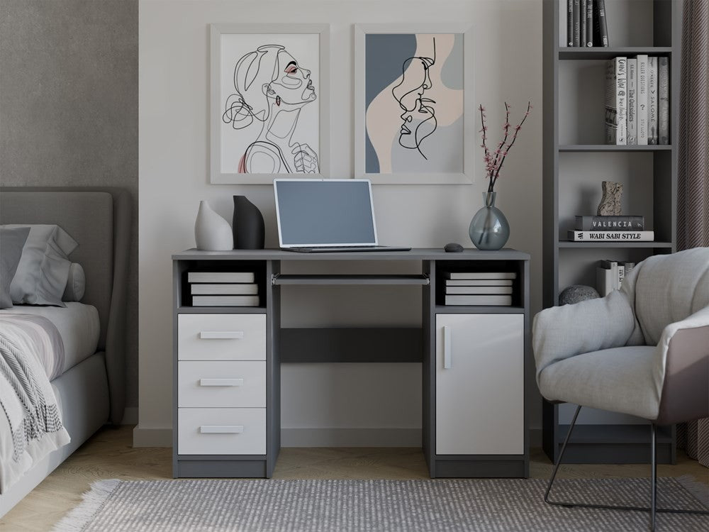 Íróasztal DELTA antracit/fehér 120 cm 3 fiókos polc
