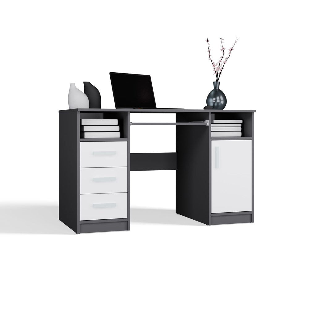 Íróasztal DELTA antracit/fehér 120 cm 3 fiókos polc