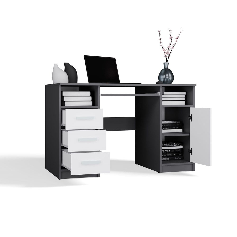 Íróasztal DELTA antracit/fehér 120 cm 3 fiókos polc