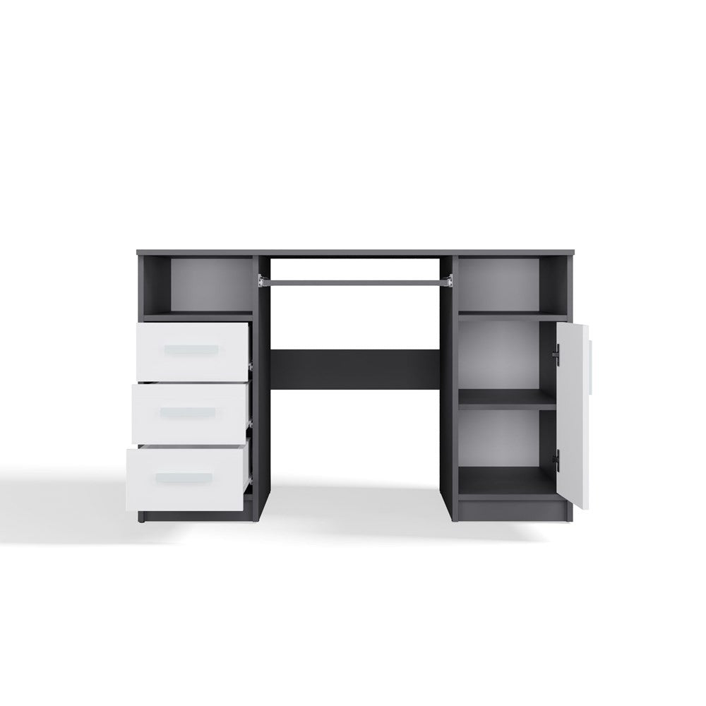 Íróasztal DELTA antracit/fehér 120 cm 3 fiókos polc
