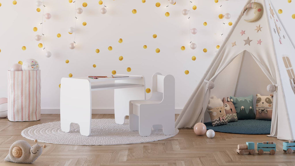 Children's table + chair set - white