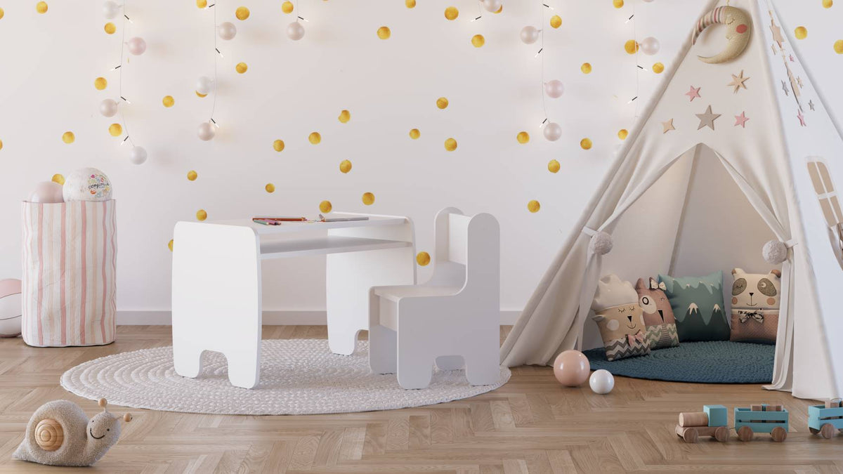 Children's table + chair set - white