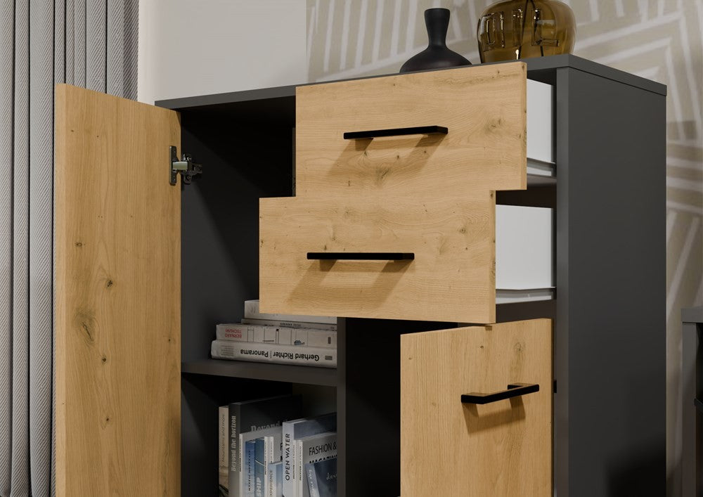 Komód SIMPLO 2D2S 2 fiókos 2 ajtós antracit artisan tölgy