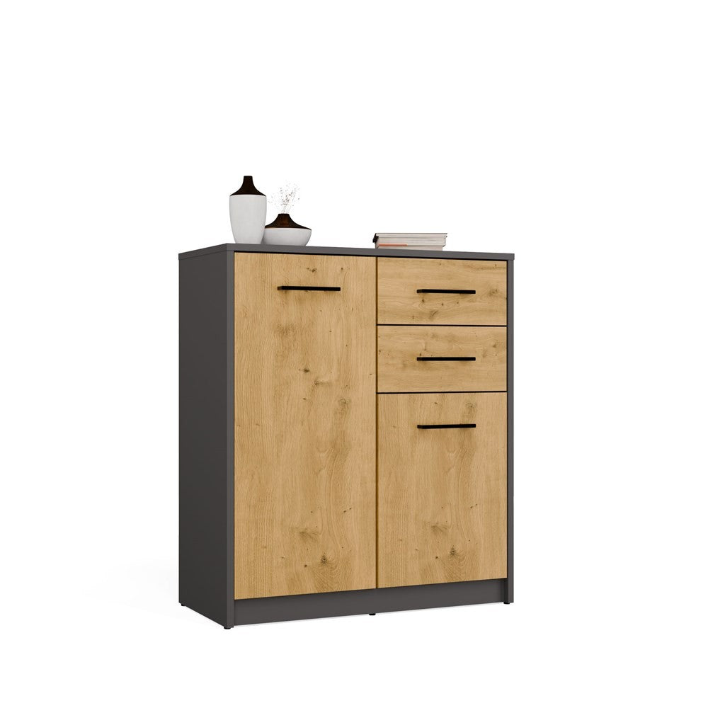 Komód SIMPLO 2D2S 2 fiókos 2 ajtós antracit artisan tölgy