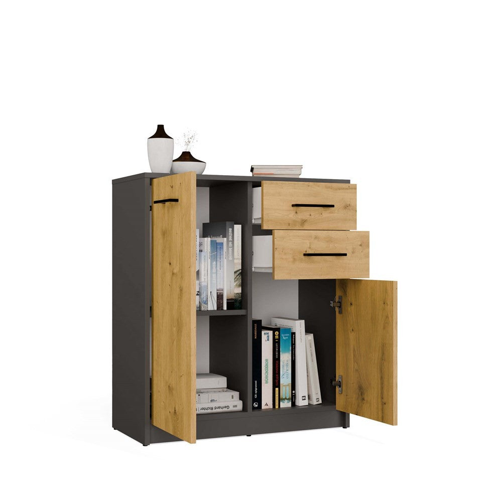 Komód SIMPLO 2D2S 2 fiókos 2 ajtós antracit artisan tölgy