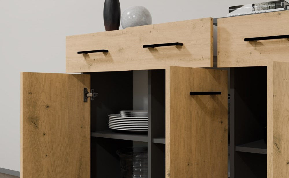 Komód SIMPLO 3D3S 3 fiókos 3 ajtós antracit artisan tölgy