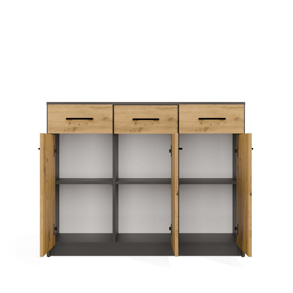 Komód SIMPLO 3D3S 3 fiókos 3 ajtós antracit artisan tölgy