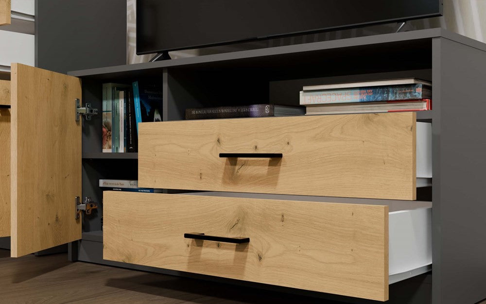 TV-szekrény SIMPLO 1D2S Kisasztal TV 2 fiókos 1 ajtós antracit artisan tölgy