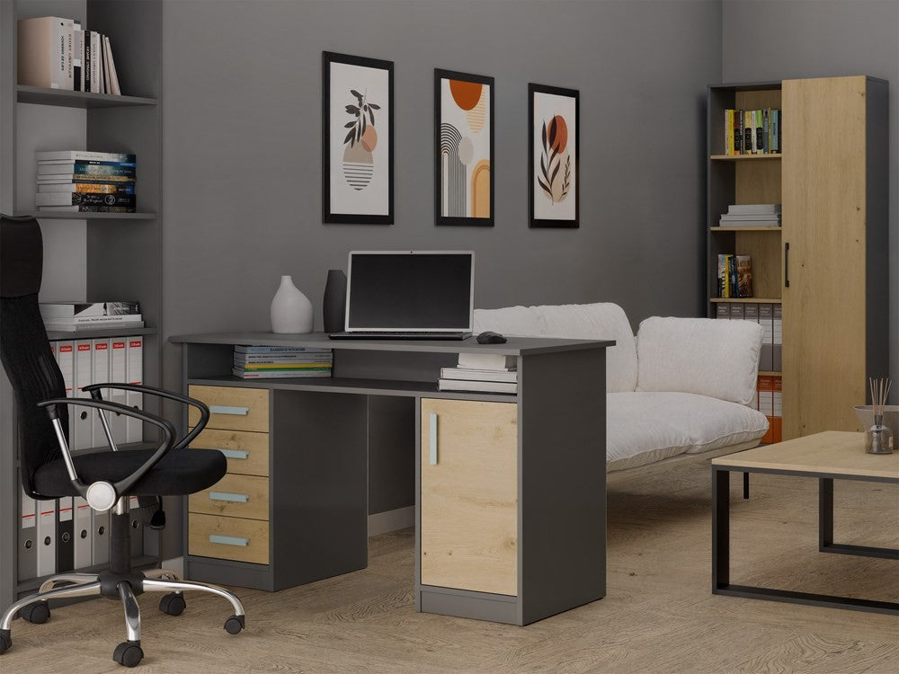 Íróasztal ADA antracit artisan tölgy 125 cm 4 fiókos polc