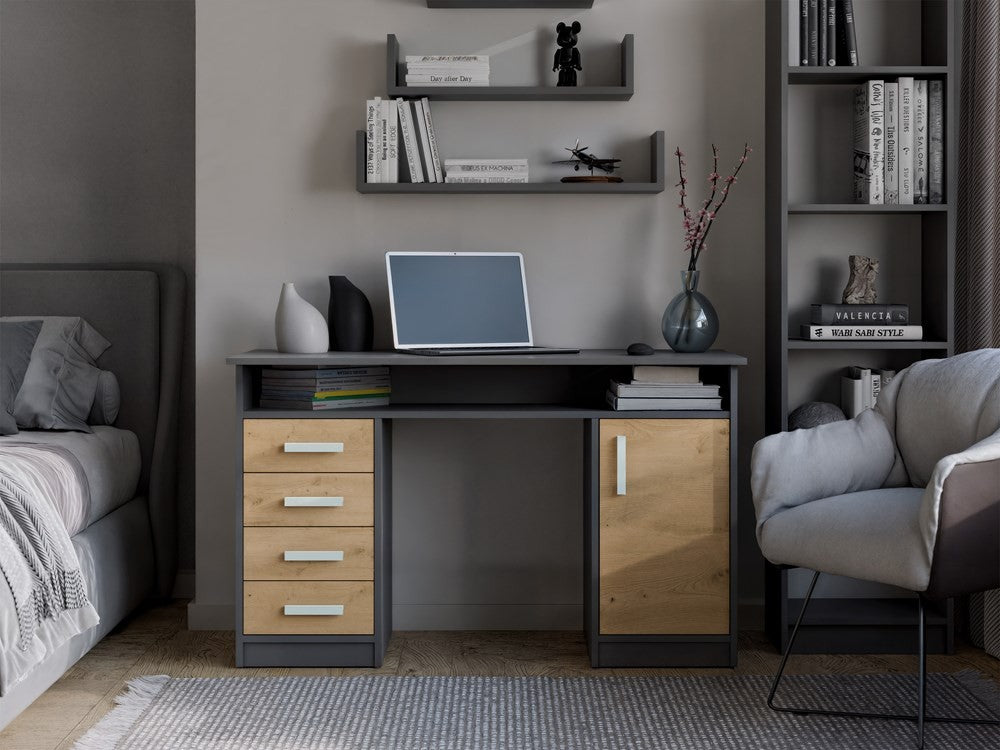 Íróasztal ADA antracit artisan tölgy 125 cm 4 fiókos polc