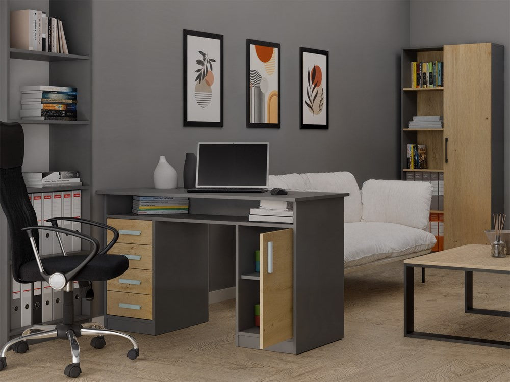 Íróasztal ADA antracit artisan tölgy 125 cm 4 fiókos polc