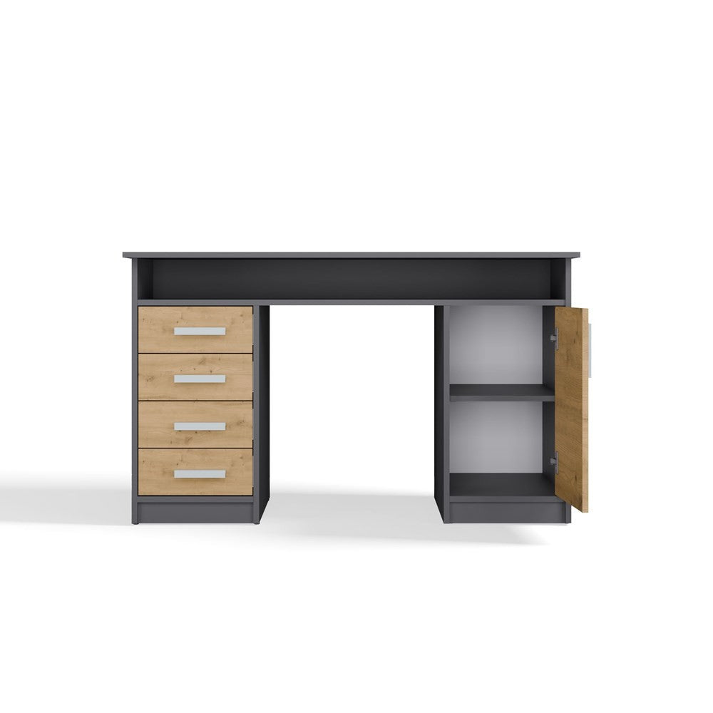 Íróasztal ADA antracit artisan tölgy 125 cm 4 fiókos polc