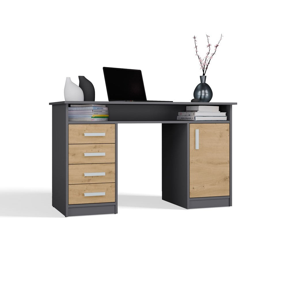Íróasztal ADA antracit artisan tölgy 125 cm 4 fiókos polc