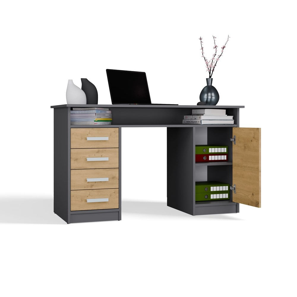 Íróasztal ADA antracit artisan tölgy 125 cm 4 fiókos polc