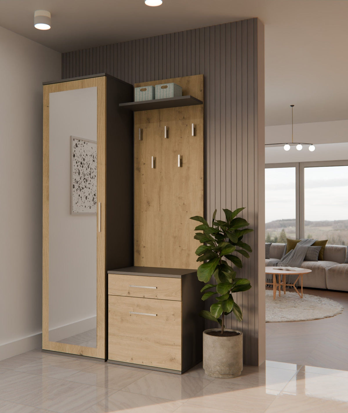 Előszobabútor DUO antracit artisan tölgy