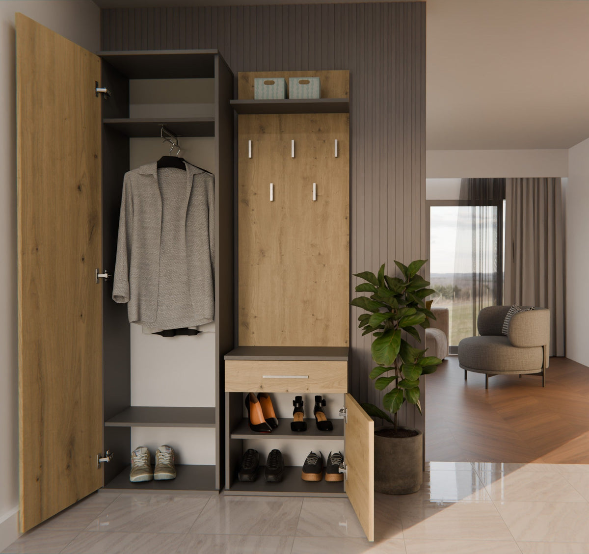 Előszobabútor DUO antracit artisan tölgy