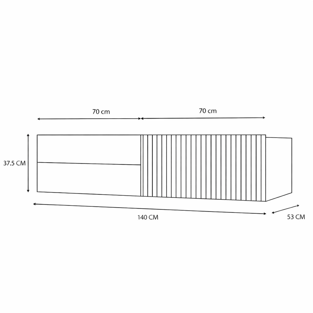 Mosdó alatti szekrény TIGO 1D2S kasmír 140 cm 2 fiókos bordázott front fali