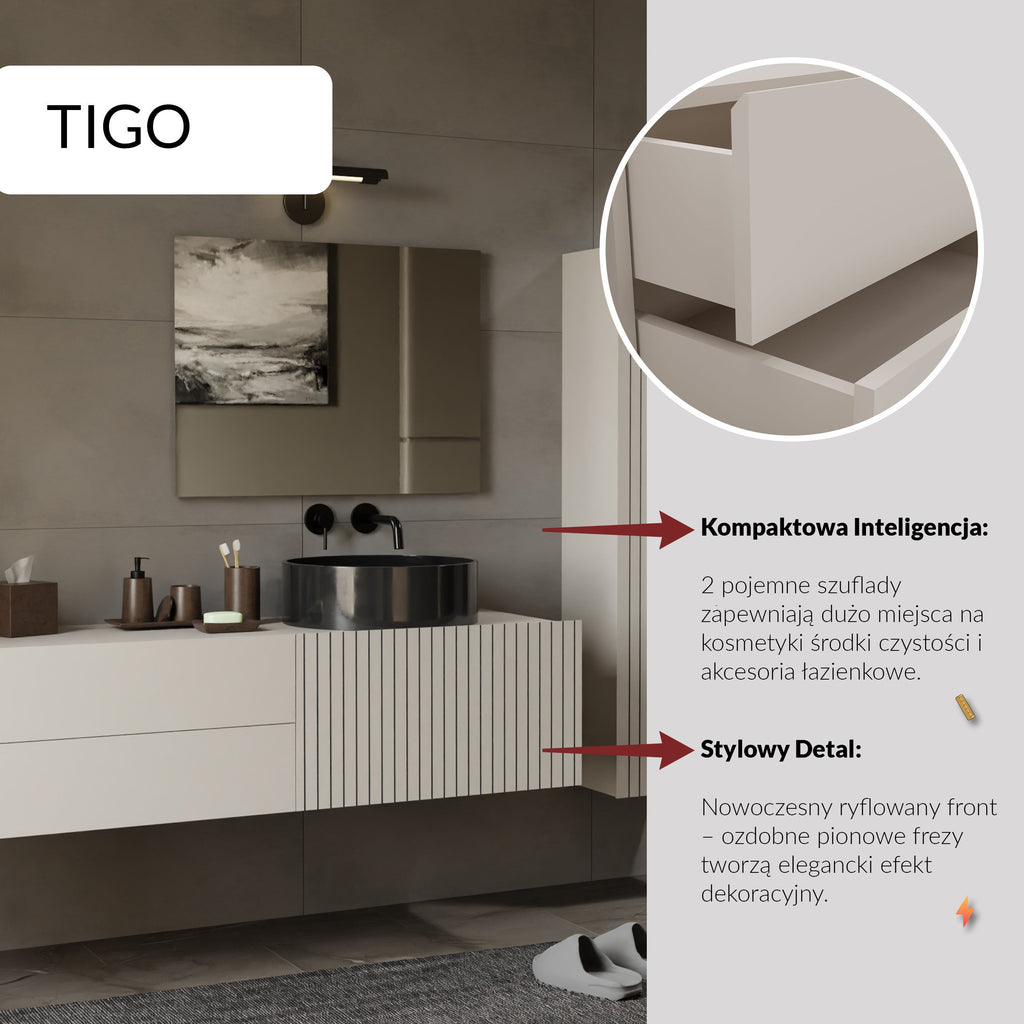Mosdó alatti szekrény TIGO 1D2S kasmír 140 cm 2 fiókos bordázott front fali