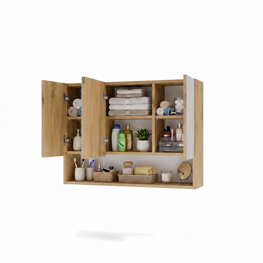 Fürdőszobaszekrény fali POLA 3DL/P artisan tölgy 80 cm 3 tükör polccal