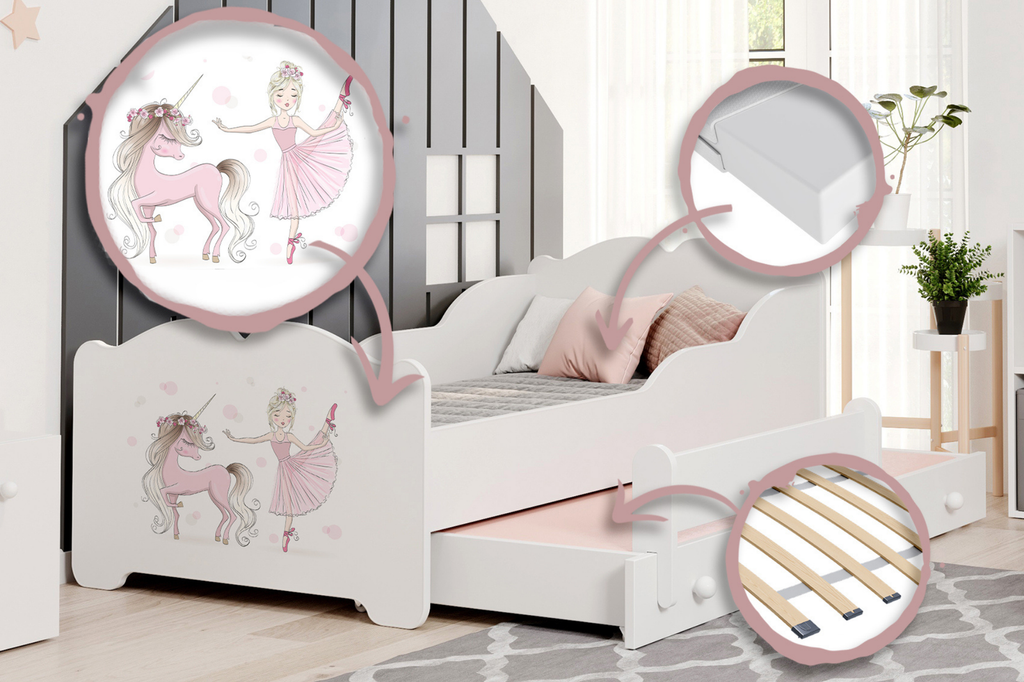 Double bed ANNA 160x80 Girl with unicorn