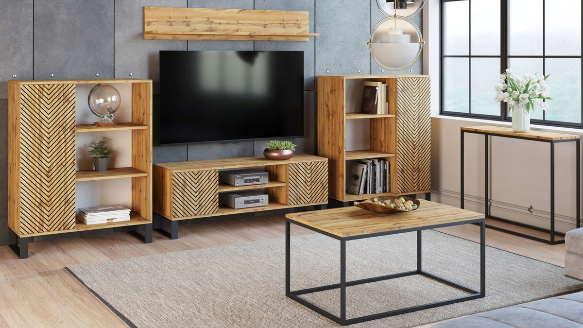 Fondi loft bookcase - herringbone oak craft decor