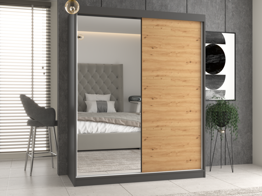 Szekrény IGA 160 A/B antracit artisan tölgy 1 x tükör