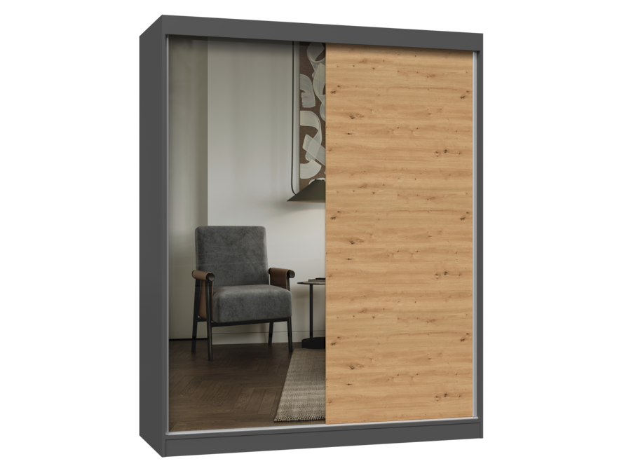 Szekrény IGA 160 A/B antracit artisan tölgy 1 x tükör