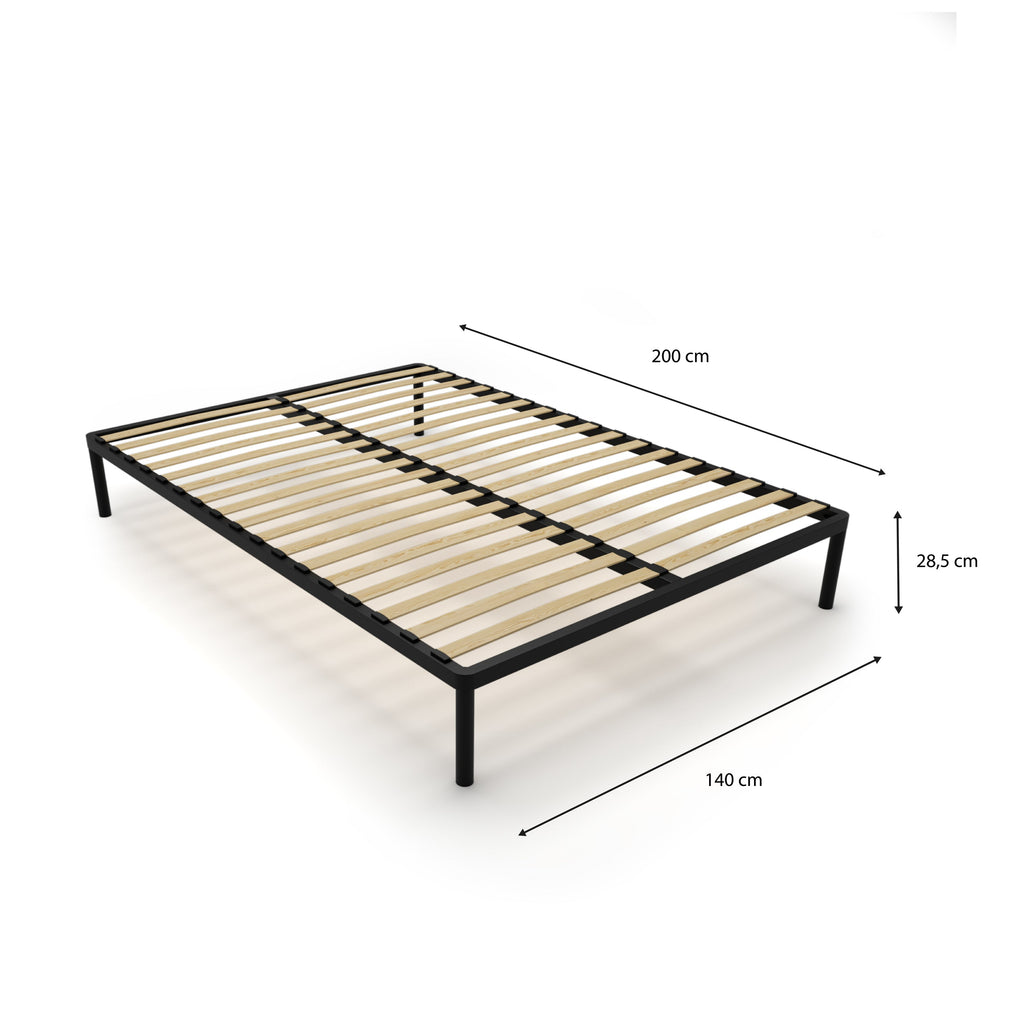 Ágykeret BED ALU 140x200 fém fa lécekkel fekete