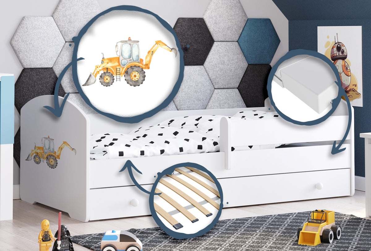 Children's bed Luk 160x80 with drawer - Excavator