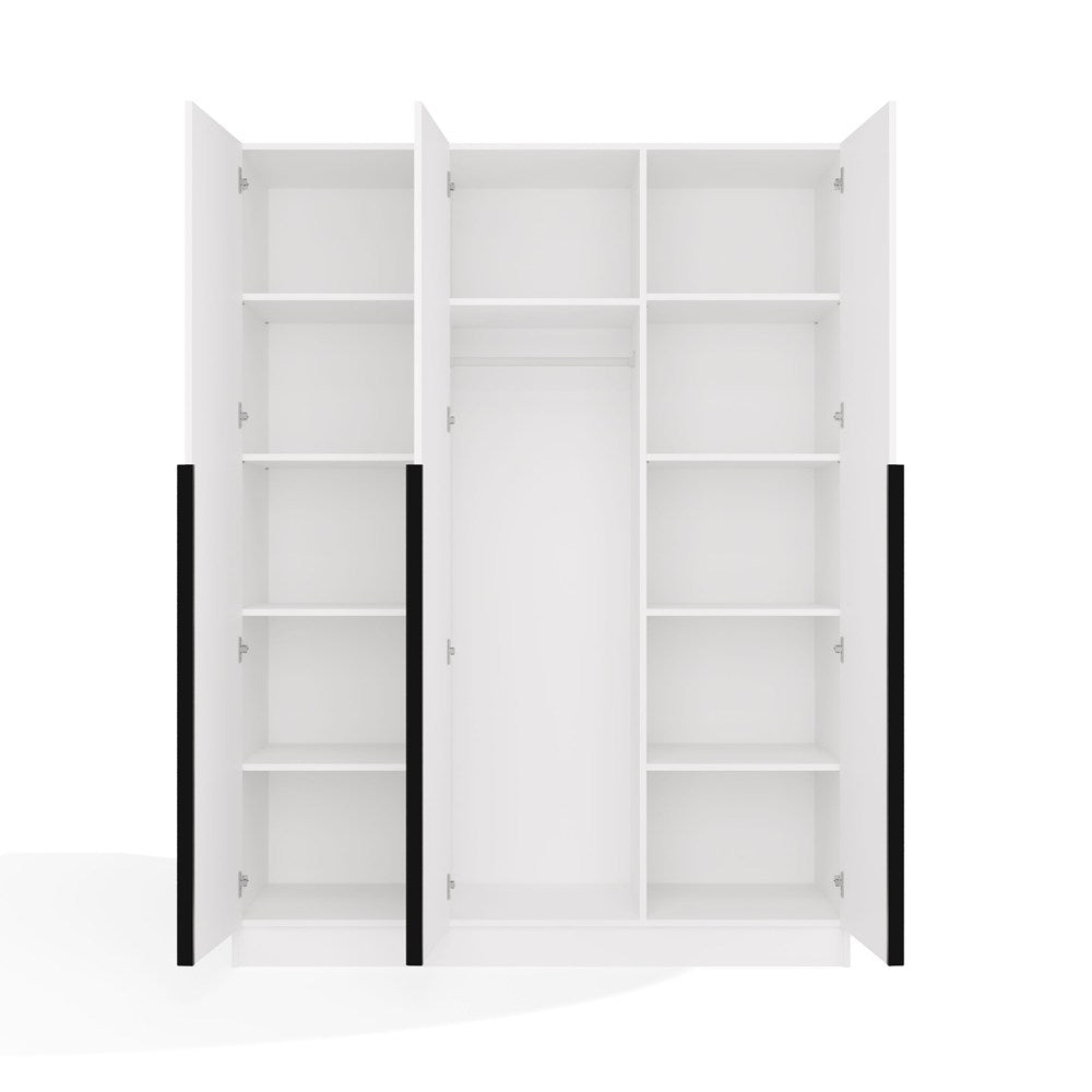 Szekrény SENSO 3D 150 cm 3 ajtós fekete fogantyúkkal fehér