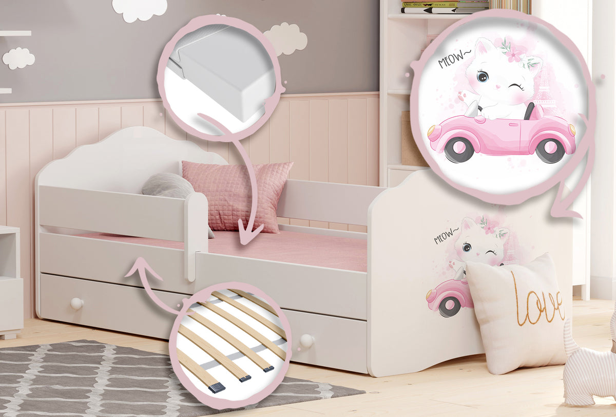 Wave children's bed 140x70 with drawer - Cat