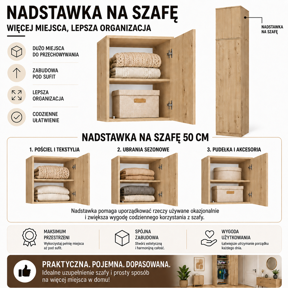 SD-50 szekrény-felsőelem – 50 cm, artisan tölgy