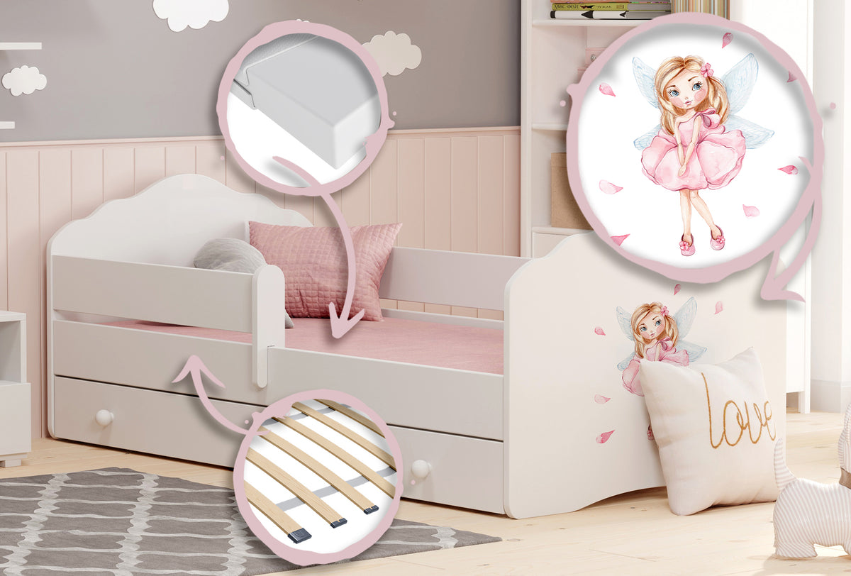 FALA children's bed 140x70 drawer - Girl with wings