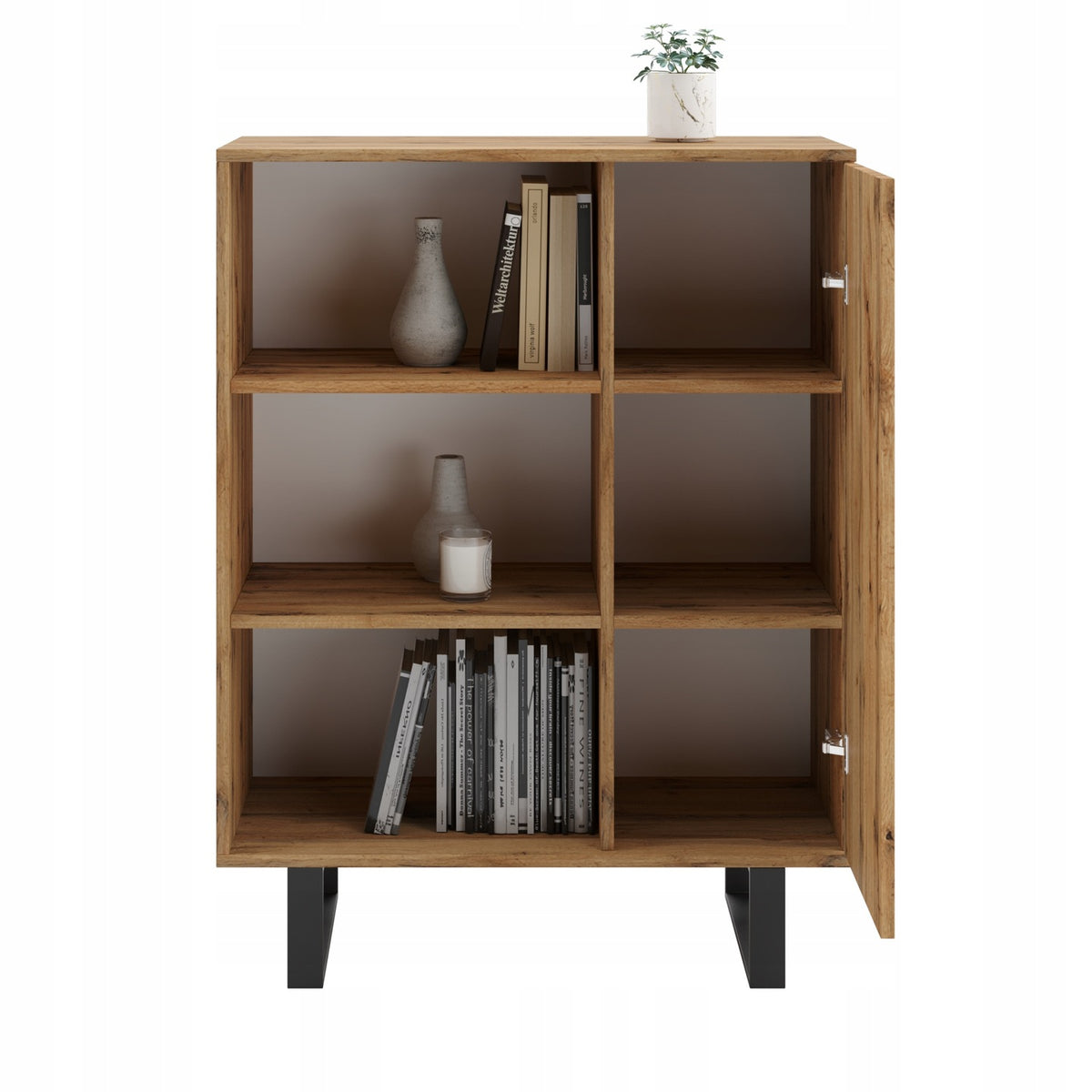 Fondi loft bookcase - herringbone oak craft decor