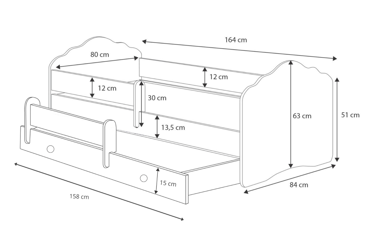 Wave double bed 160x80 - Princess