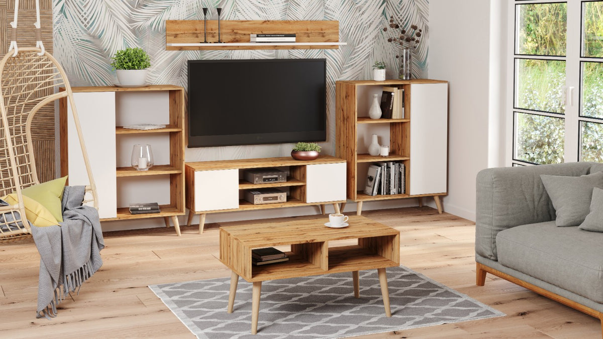 Focus RTV cabinet 135 cm oak gold Craft - white