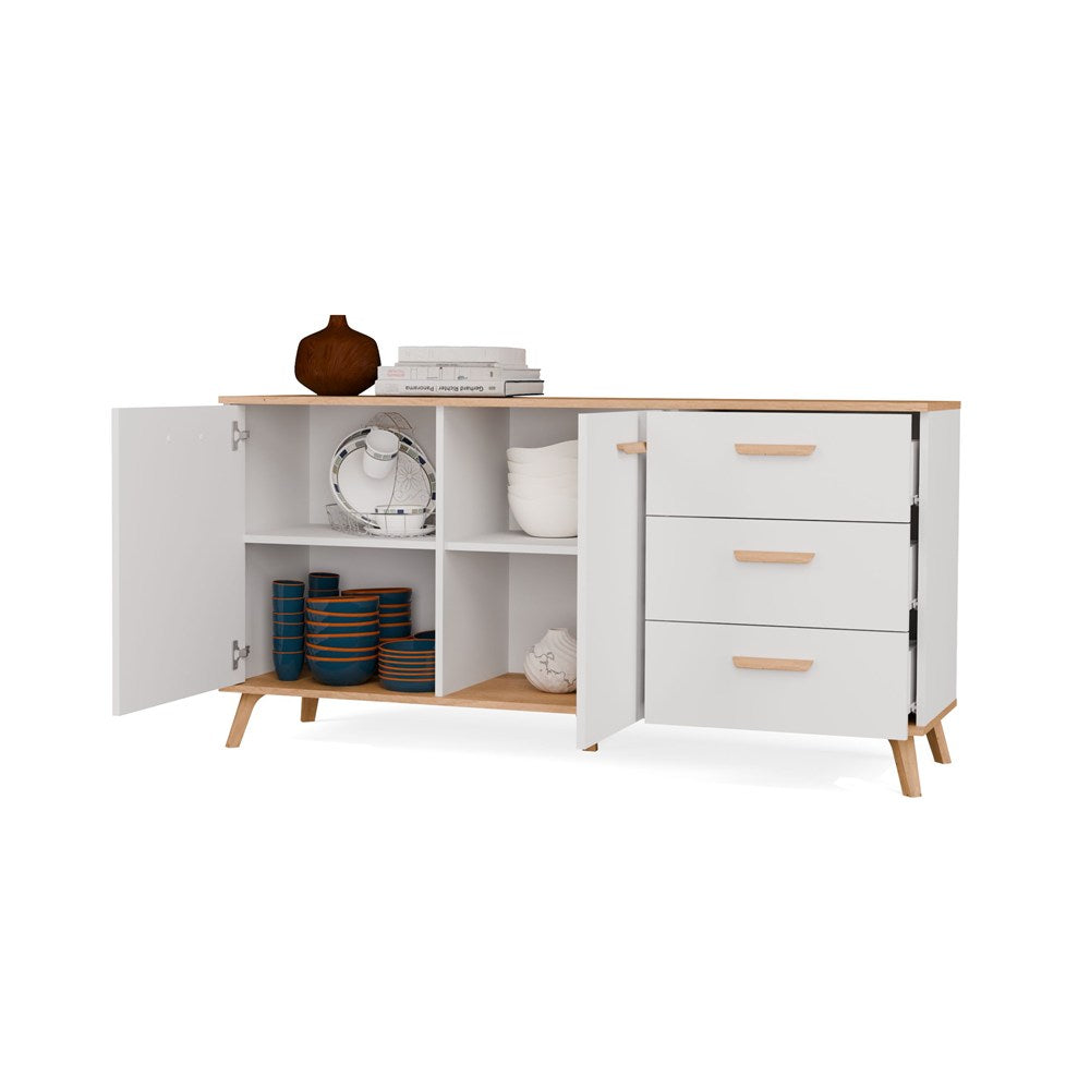 Komód OLYMPO 2D3S fehér / artisan tölgy 150 cm 3 fiókos 2 ajtós