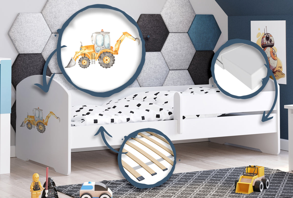 LUK children's bed 140x70 with railing - Excavator