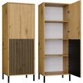 Vitrines szekrény KAMARO 2DK SLIM/sima artisan tölgy lamellás bordázott front + klasszikus