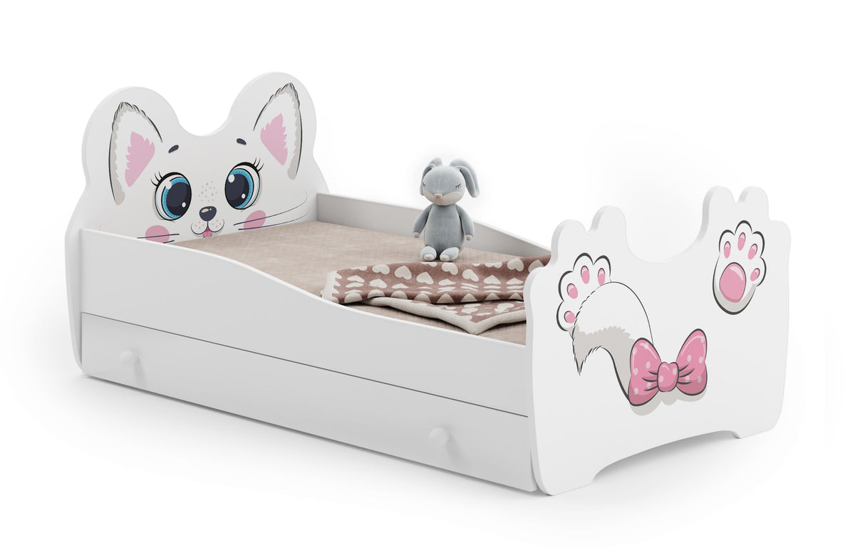 Pink Cat 140x70 children's bed with drawer