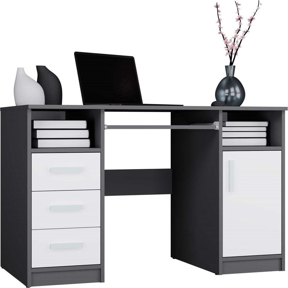 Íróasztal DELTA antracit/fehér 120 cm 3 fiókos polc