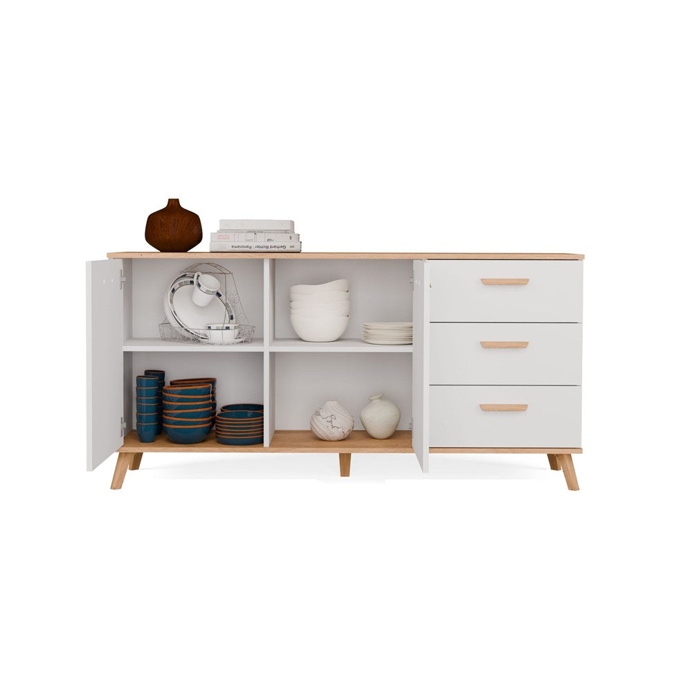 Komód OLYMPO 2D3S fehér / artisan tölgy 150 cm 3 fiókos 2 ajtós