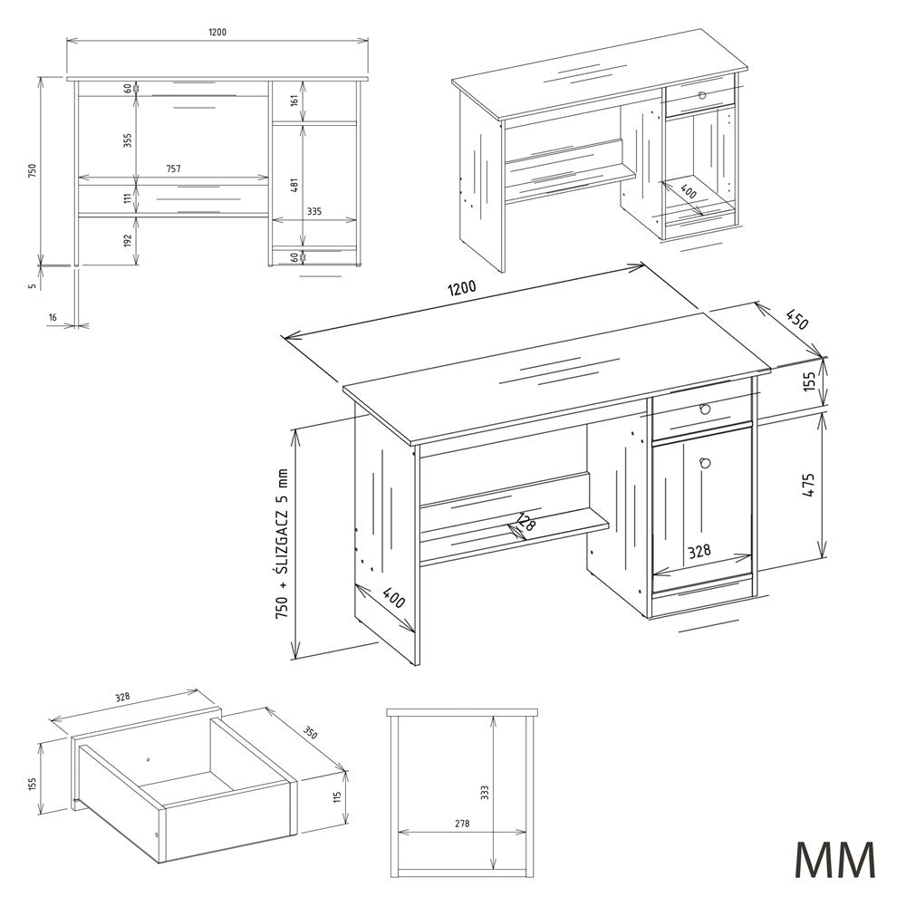 CHESTER íróasztal felépítménnyel – 1 fiókos, artisan tölgy