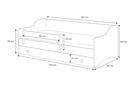 Single bed Erik 160x80 white - panel grey