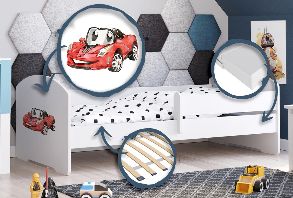 Children's bed Luk 140x70 with railing - Racing car
