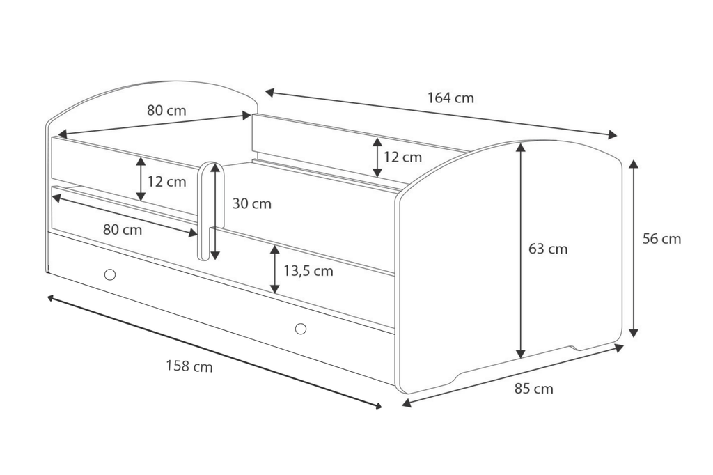 Children's bed Luk 160x80 with drawer - Princess