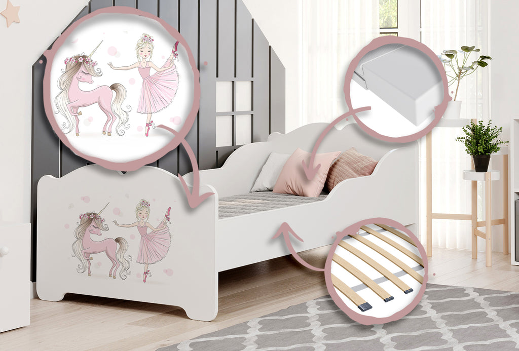 Child's bed ANNA with mattress 140x70 Girl with unicorn